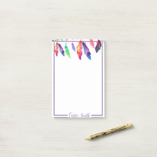 Bloco De Notas Notas adesivas personalizadas com penas boho