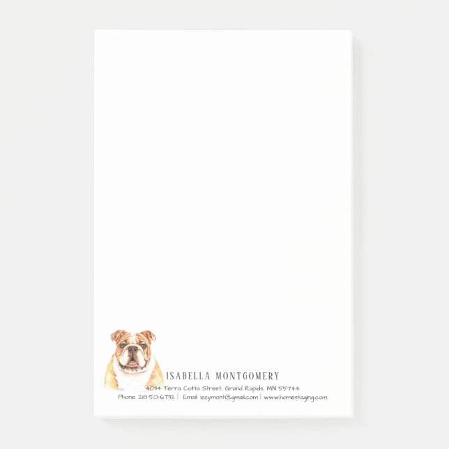 Bloco De Notas Notas Adesivas Personalizadas de Bulldog em Aquare (Frente)