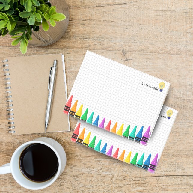 Bloco De Notas Notas adesivas personalizadas do professor - Image (Personalized Teacher Sticky Notes – Colorful Pencil Design)