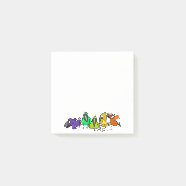 Bloco De Notas Notas Adhesivas Coloridas de Pássaros Engraçados (Frente)