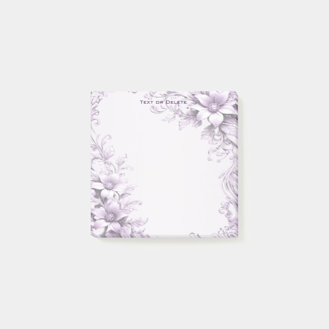 Bloco De Notas Notas Adhesivas de Flores Roxas Elegantes (Frente)