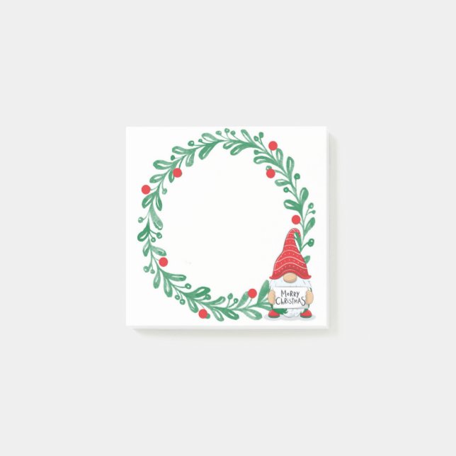 Bloco De Notas Notas Adhesivas de Gnome de Natal e Grinalda (Frente)