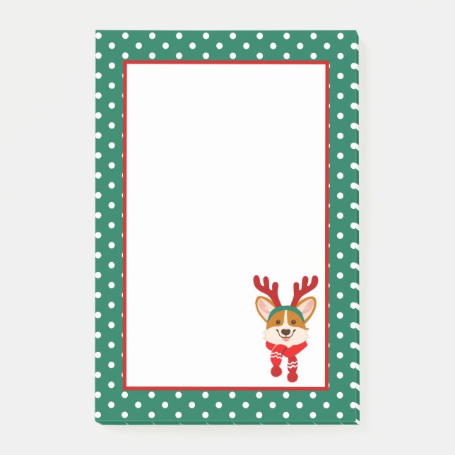 Bloco De Notas Notas Adhesivas de Natal Corgi Alegre (Frente)
