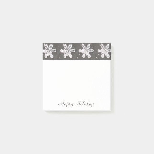 Bloco De Notas Notas Adhesivas Flocos de Neve Feliz Feriado (Frente)