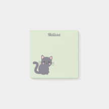 Notas Adhesivas Kawaii Gato Cinza Sage
