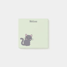 Bloco De Notas Notas Adhesivas Kawaii Gato Cinza Sage