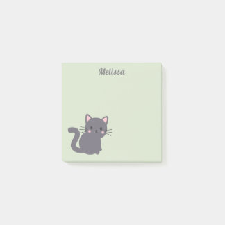 Bloco De Notas Notas Adhesivas Kawaii Gato Cinza Sage