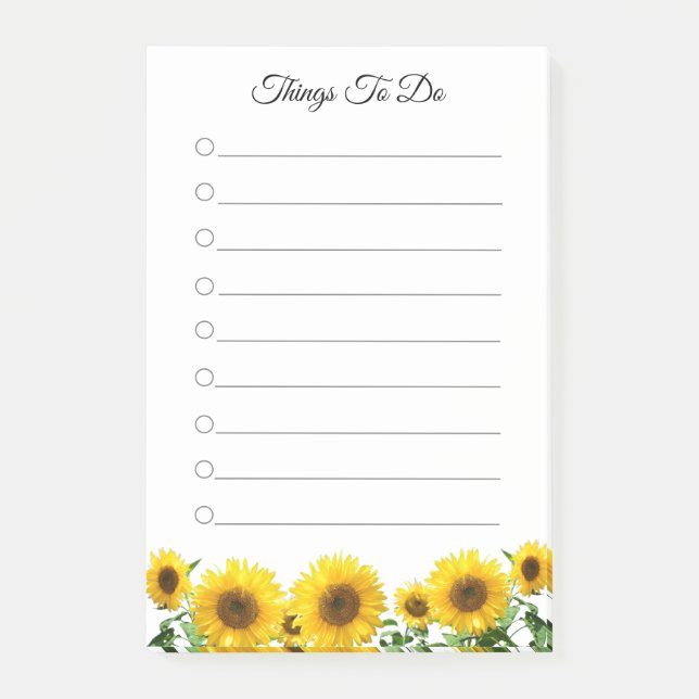 Bloco De Notas Notas Adhesivas Lined Sunflowers Coisas a Fazer (Frente)