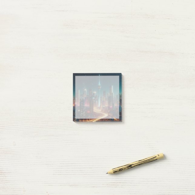 Bloco De Notas Notas Adhesivas Paisagem Noturna da Cidade (Na mesa)