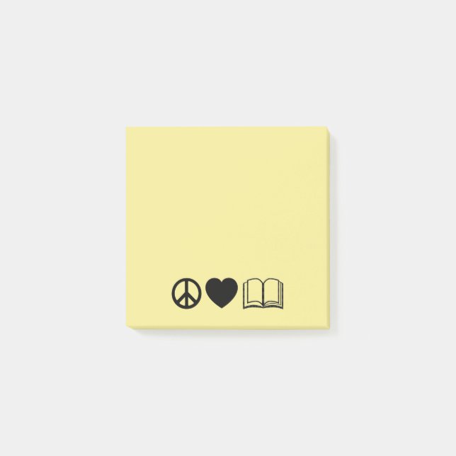 Bloco De Notas Notas Adhesivas Paz, Amor & Livros (Frente)