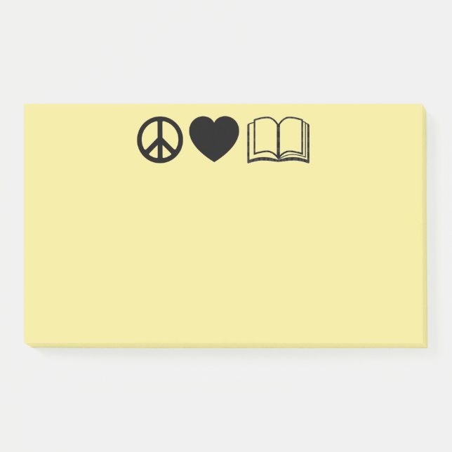 Bloco De Notas Notas Adhesivas Paz, Amor & Livros (Frente)