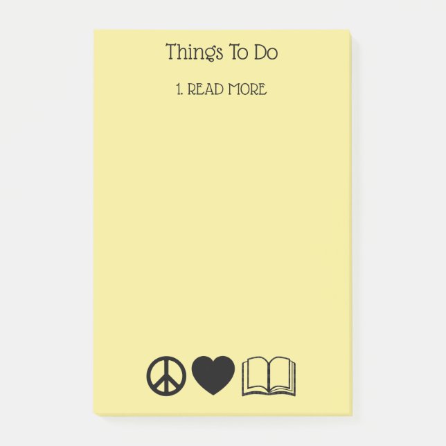 Bloco De Notas Notas Adhesivas Paz, Amor & Livros (Frente)