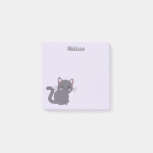 Notas Adhesivas Roxas Gatinho Cinza Kawaii