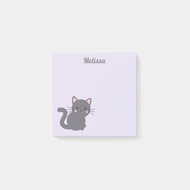 Bloco De Notas Notas Adhesivas Roxas Gatinho Cinza Kawaii (Frente)