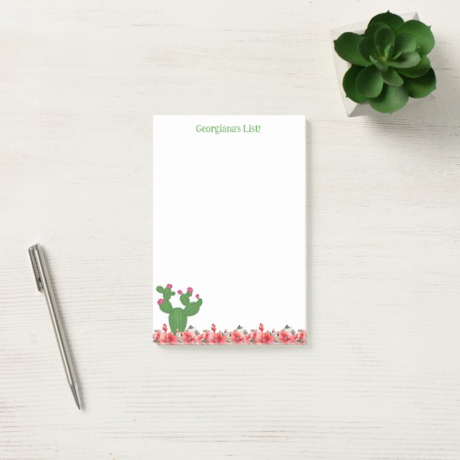 Bloco De Notas Notas Cacto Verde Fofo Flores Laranja Floral (Escritótio)