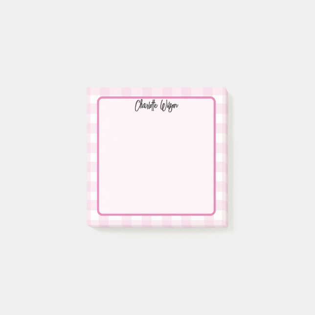 Bloco De Notas Notas com Padrão Xadrez Rosa Pastel Fofo (Frente)