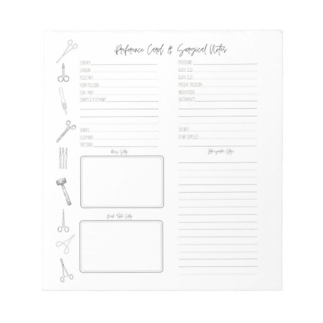 Bloco De Notas Notas da placa de preferência técnica cirúrgica (Frente)