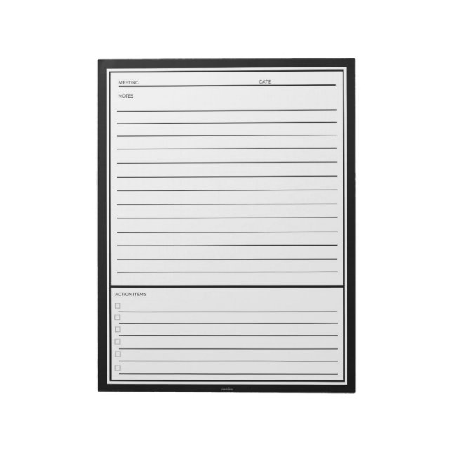 Bloco De Notas Notas da Reunião Preta (Invertido)