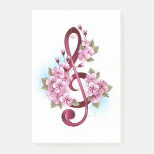 Bloco De Notas Notas de clave de trecho musical com flores de Sak