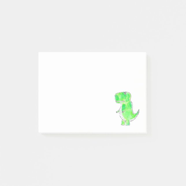 Bloco De Notas Notas de desenho em aquarela de dinossauro verde (Frente)