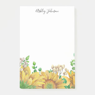 Bloco De Notas Notas de flores russas. Floral de aquarela. Girass