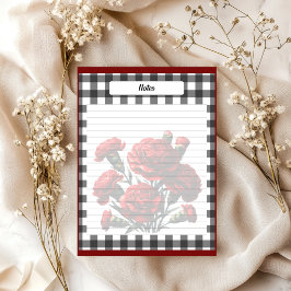 Bloco De Notas Notas de Gingham Floral Preto e Branco