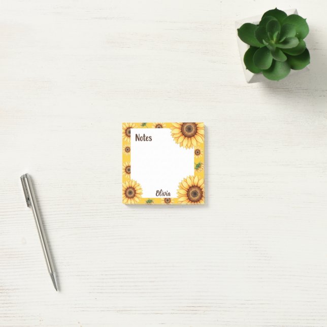 Bloco De Notas Notas de Girassol Personalizadas Quadradas  (Escritótio)