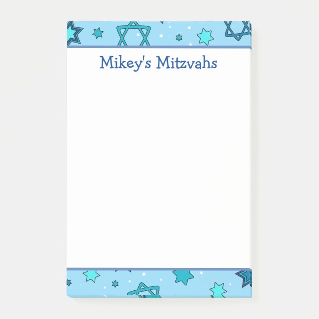 Bloco De Notas Notas de Mitzvah - Estrela de Davi Azul Claro (Frente)