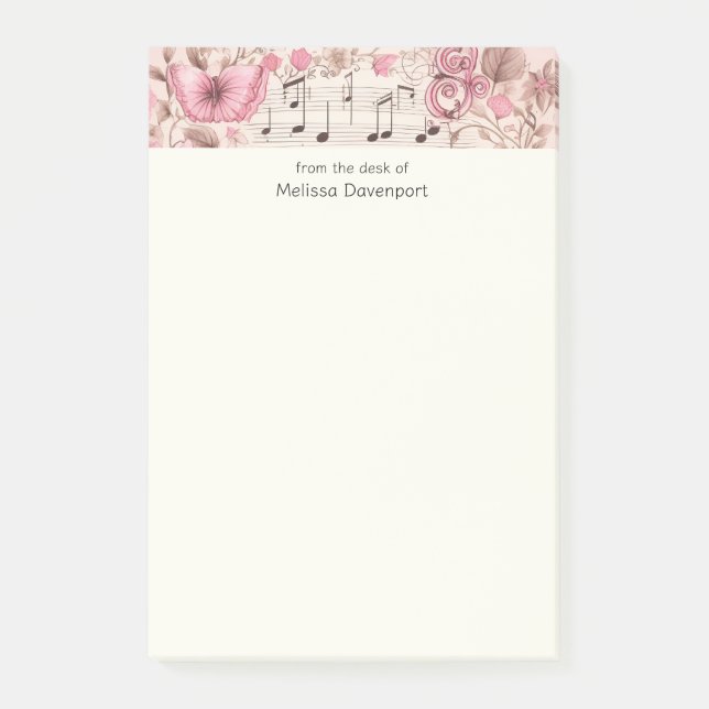 Bloco De Notas Notas de Música e Estilo Retroativo da Borboleta (Frente)