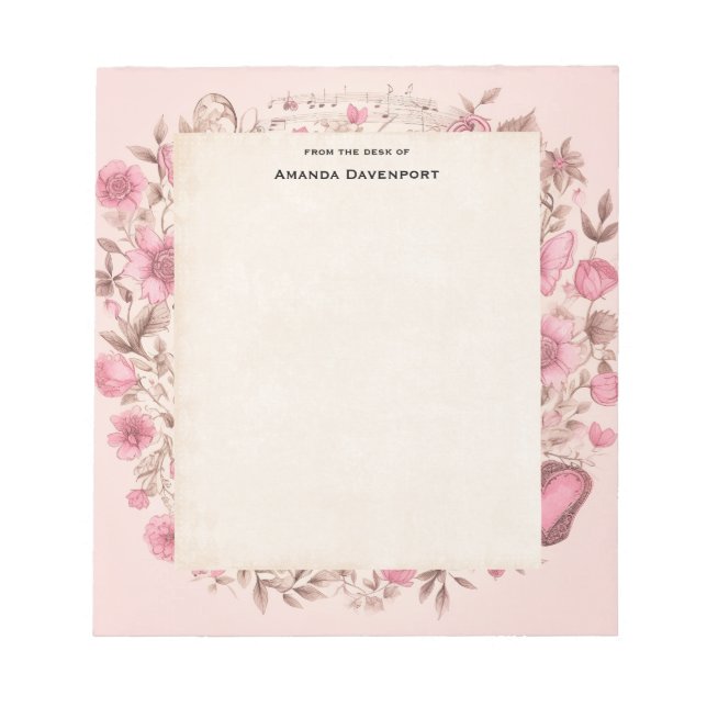 Bloco De Notas Notas de Música e Flores Estilo Retroativo (Frente)