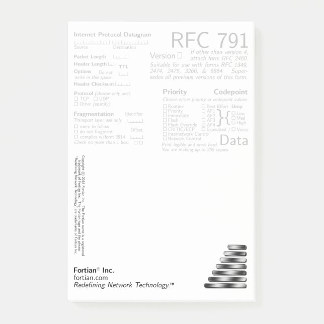 Bloco De Notas Notas de post-it dos post-it do RFC 791 (Frente)
