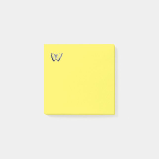 Bloco De Notas Notas de Posto amarelo-claro design borboleta-bran (Frente)