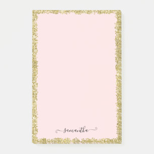 Bloco De Notas Notas de Posto cor-de-rosa e Dourada com brilho