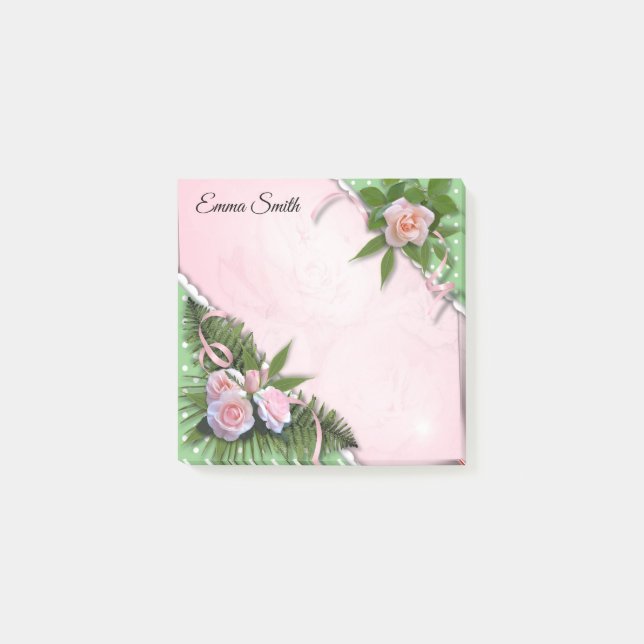 Bloco De Notas Notas de Posto de Rosas Rosa Personalizadas (Frente)