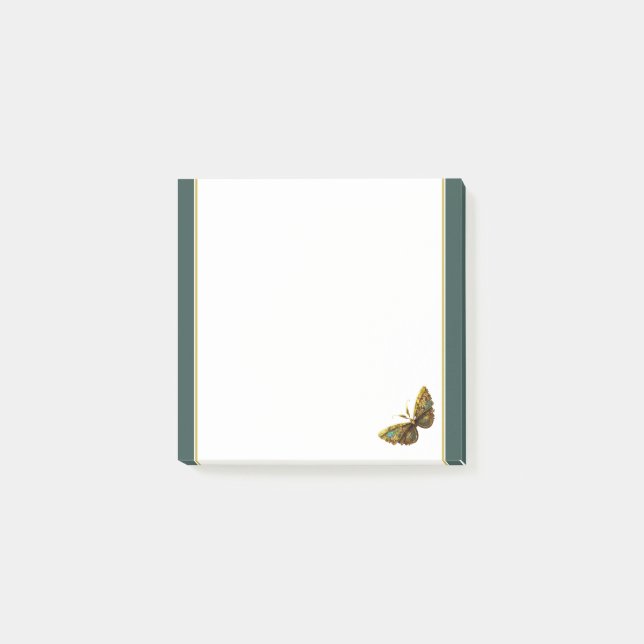 Bloco De Notas Notas de Posto do Butterfly 3"x3", Dourada e Teal, (Frente)