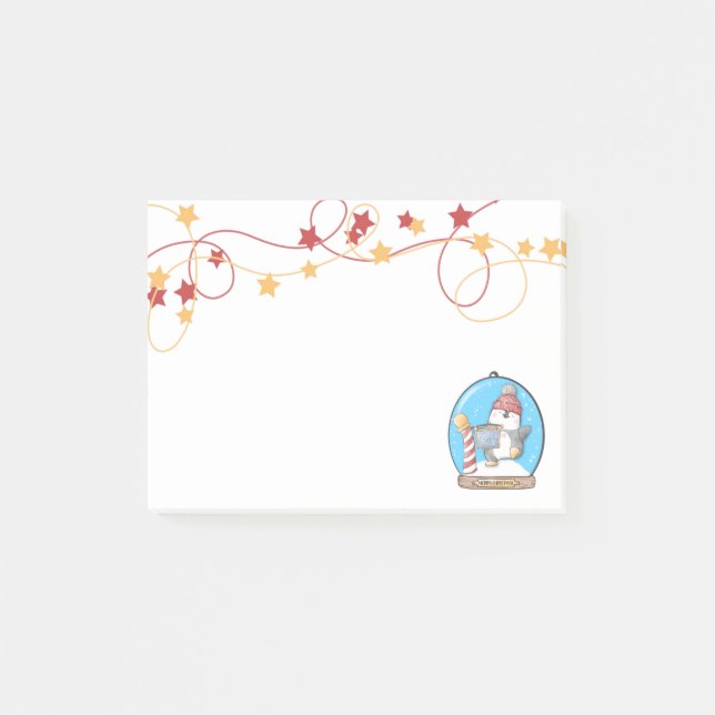 Bloco De Notas Notas de Posto do Pinguim de Natal no Globo de Nev (Frente)