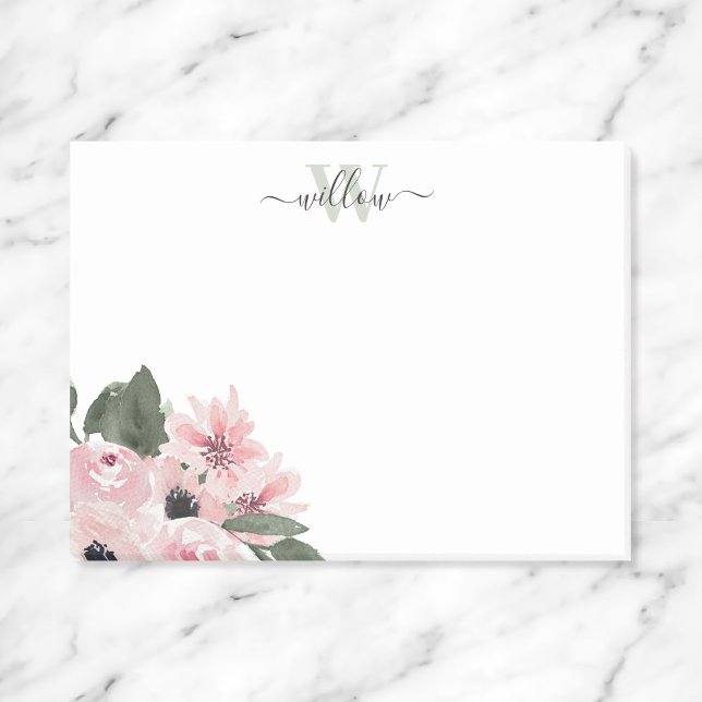 Bloco De Notas Notas de Posto Floral Rosa-Rosa, Girly Modern, Mon (Criador carregado)