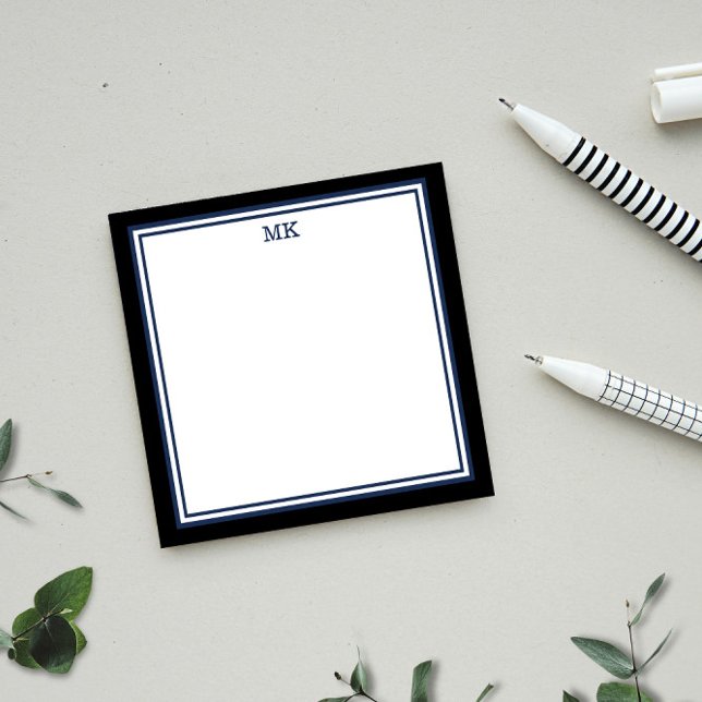 Bloco De Notas Notas de Posto Monograma de Azul Preto (Criador carregado)