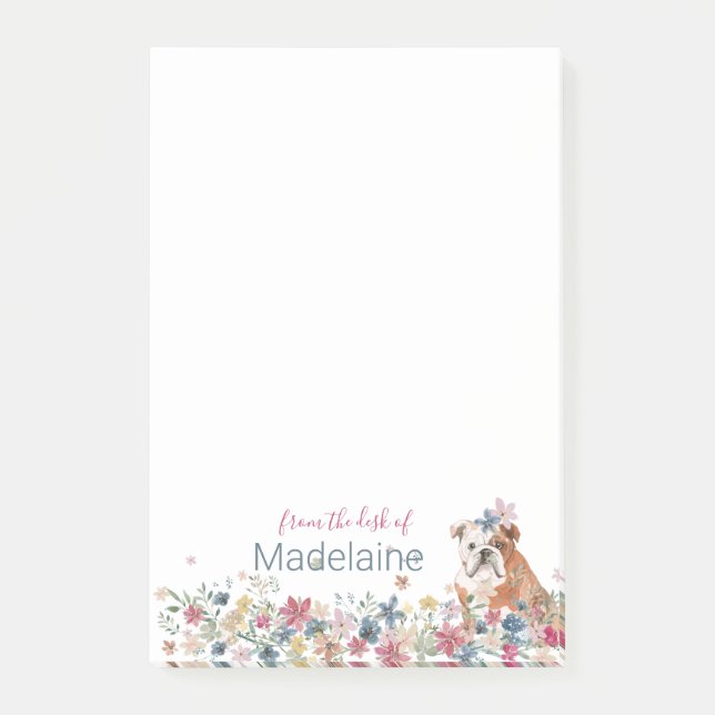 Bloco De Notas Notas de Posto Pessoais Floral Floral do Cão-Puppy (Frente)