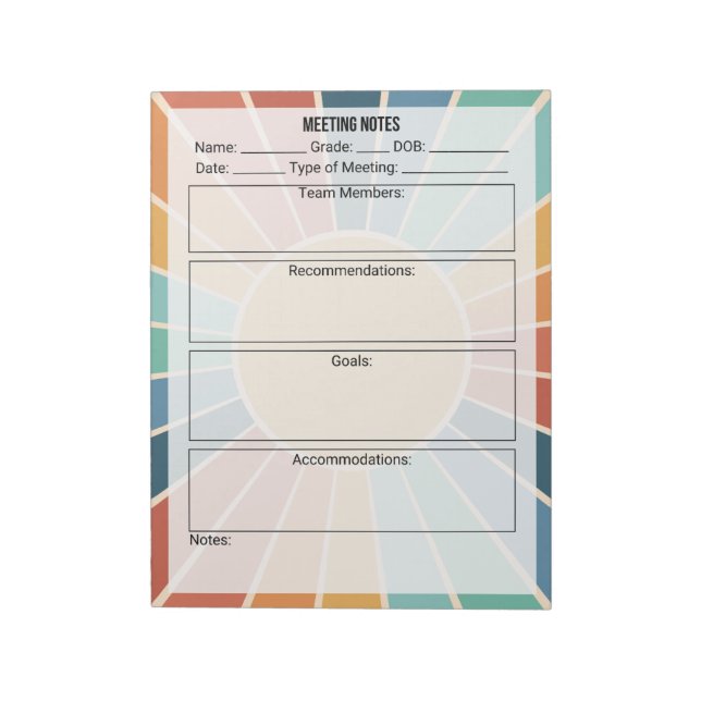 Bloco De Notas Notas de Reunião - Sun (Invertido)