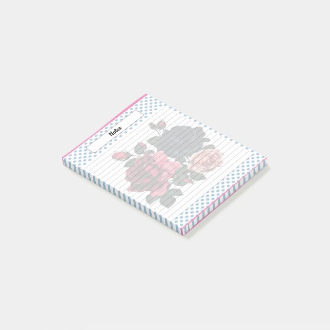 Bloco De Notas Notas de Rosas rosa e azuis (Inclinado)
