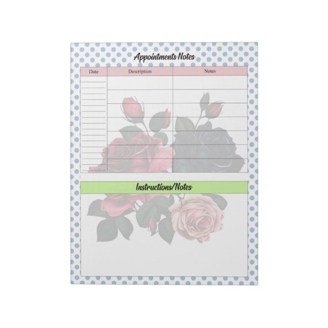 Bloco De Notas Notas de Rosas rosa e azuis (Invertido)