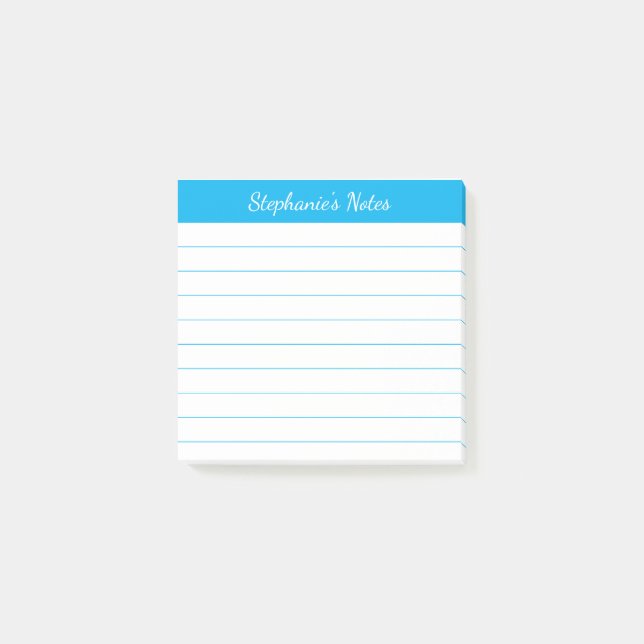 Bloco De Notas Notas de Script Elegante com Linhas Azul Céu (Frente)