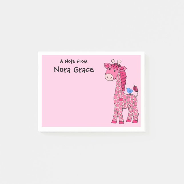 Bloco De Notas NOTAS DE TI POSTADA DE 3"x4" PINK GIRAFFE NOME PER (Frente)
