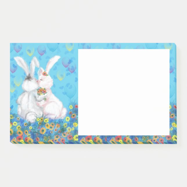 Bloco De Notas Notas do belo Casal Bunny Post-it® (Frente)