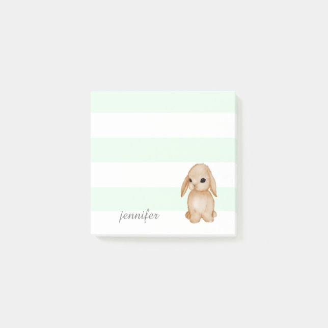 Bloco De Notas Notas do Mint Stripes Bunny Post-it® (Frente)
