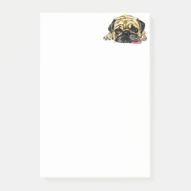 Bloco De Notas Notas engraçadas e pegajosas com Cachorro Pug (Frente)