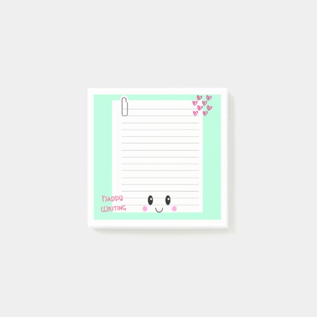 Bloco De Notas Notas Felizes Verde: Notas Adicionais do Kawaii (Frente)