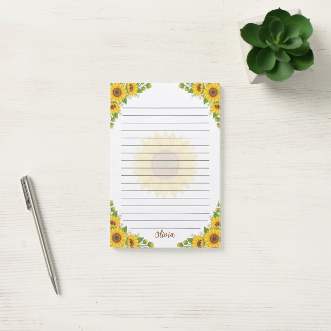 Bloco De Notas Notas Florais Personalizadas com Girassóis (Escritótio)