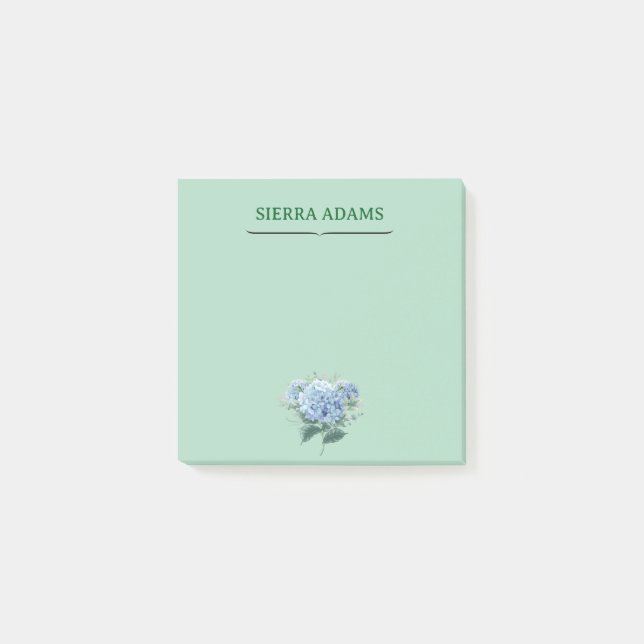 Bloco De Notas Notas - Hydrangea Floral em Mint Green (Frente)